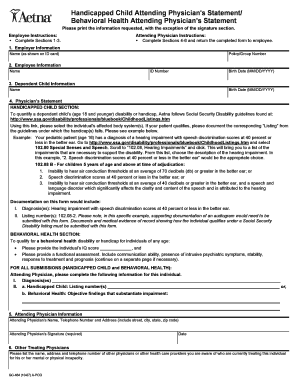 Handicapped Child and Behavioral Health Physician Statement