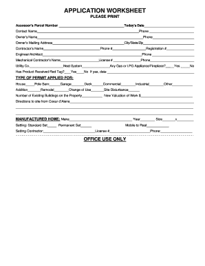 Building Permit Application Worksheet