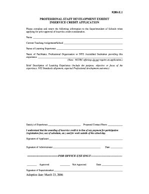 Professional Staff Development Inservice Credit Application
