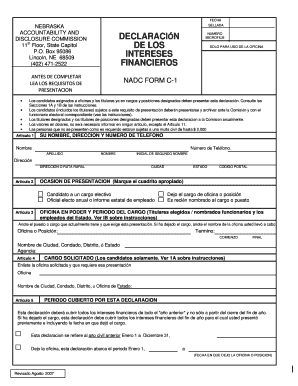 Declaración de Intereses Financieros de Nebraska
