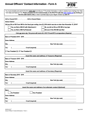 Annual Officers Contact Information Form