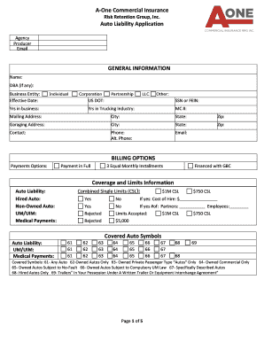A-One Commercial Auto Liability Application