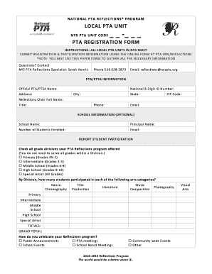 NYS PTA Reflections Program Registration Form