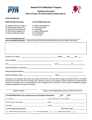 National PTA Reflections Program Student Entry Form