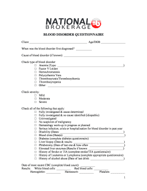 Blood Disorder Questionnaire