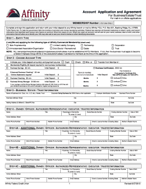 Affinity Federal Credit Union Business Account Application