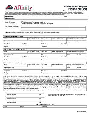 Affinity Federal Credit Union Individual Add Request