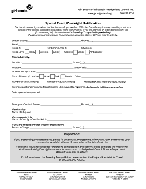 Girl Scouts Special Event Overnight Notification