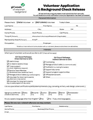 Girl Scout Volunteer Application & Background Check Release