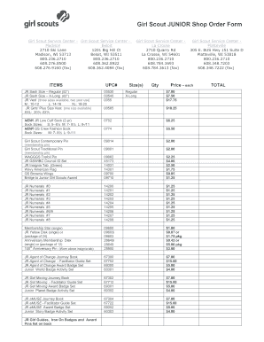 Girl Scout Junior Shop Order Form