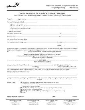 Girl Scouts Parent Permission for Special Activities