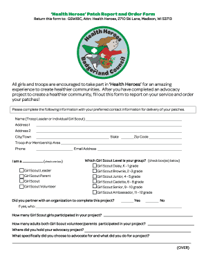 Girl Scouts Health Heroes Patch Report and Order Form