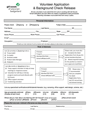 Girl Scouts Volunteer Application & Background Check Release