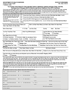 Wisconsin Immunization Registry Form