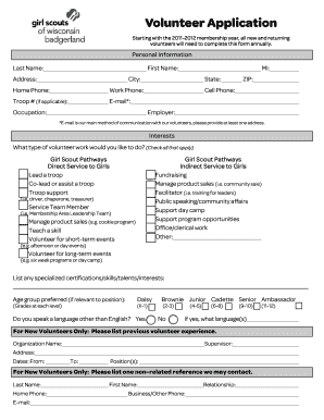 Girl Scout Volunteer Application Form