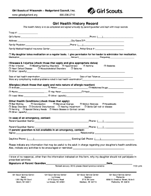 Girl Health History Record