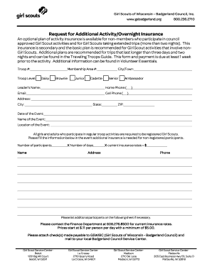 Girl Scouts Activity Insurance Request Form