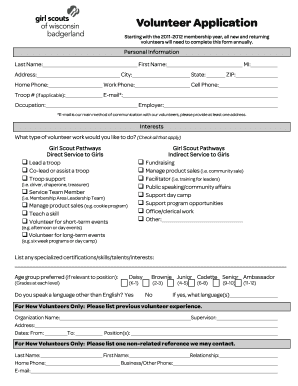 Girl Scout Volunteer Application Form