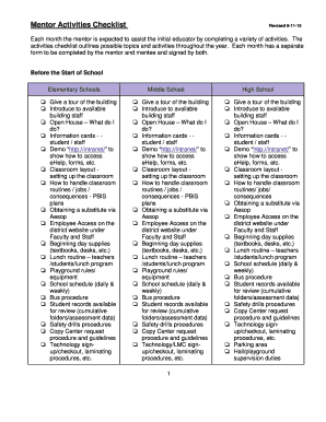 Mentor Activities Checklist