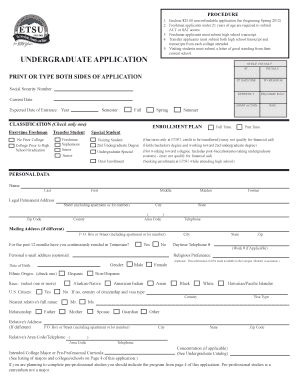 East Tennessee State University Undergraduate Application