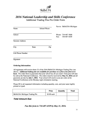 SkillsUSA Michigan Trading Pins Pre-Order Form