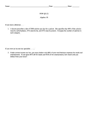 Algebra 1B Homework Assignment