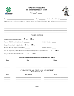 4-H Robotics Project Sheet