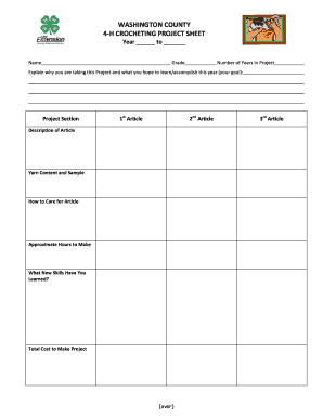 4-H Crocheting Project Sheet