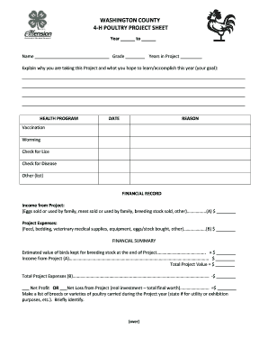 4-H Poultry Project Sheet