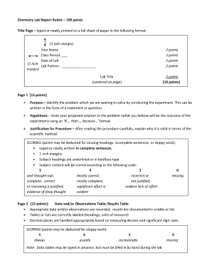 Chemistry Lab Report Rubric 100 points Title Page 10 points - lhs lapeerschools