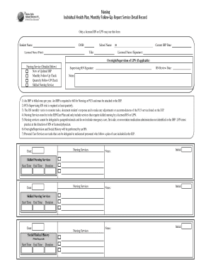 Nursing Individual Health Plan Monthly Follow-Up Report - d91 k12 id