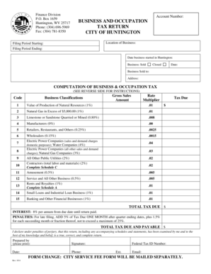 City of Huntington Business and Occupation Tax Return