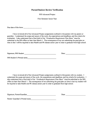 Advanced Project Review Verification Form