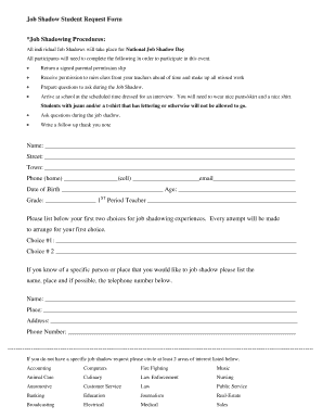 Job Shadow Student Request Form