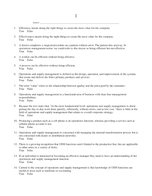 Operations and Supply Management Quiz
