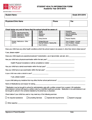 Student Health Information Form
