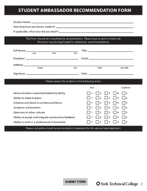 Student Ambassador Recommendation Form