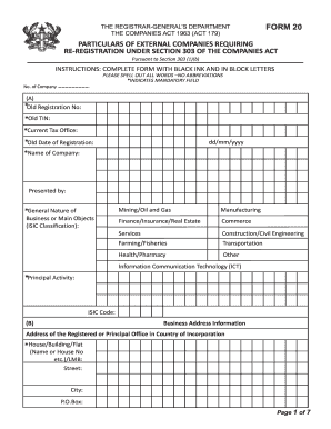 Ghana Companies Act 1963 Form 20