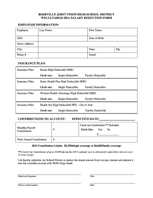 Wells Fargo HSA Salary Reduction Form