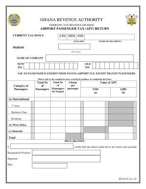 Ghana Airport Passenger Tax Return