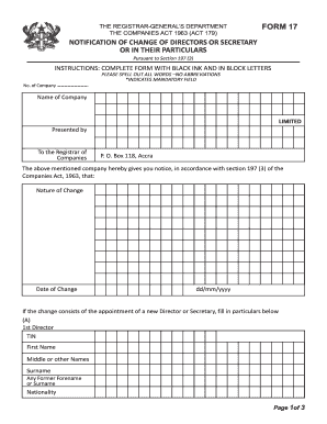 Notification of Change of Directors or Secretary