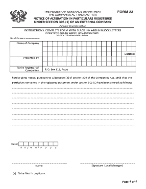 Notice of Alteration in Particulars Registered