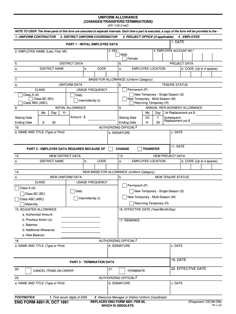 Fillable Online publications usace army UNIFORM ALLOWANCE