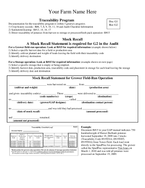 Traceability Program Mock Recall Form