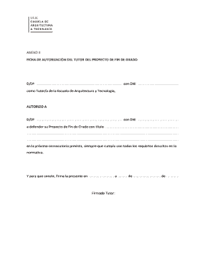 Ficha de Autorización del Tutor del Proyecto de Fin de Grado