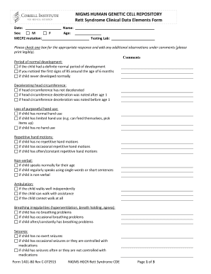 Rett Syndrome Clinical Data Elements Form