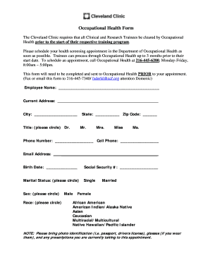 Occupational Health Form