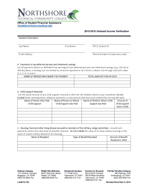 2015-2016 Untaxed Income Verification Form