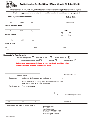 West Virginia Birth Certificate Copy Application