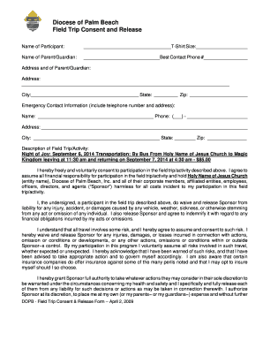 Diocese of Palm Beach Field Trip Consent and Release
